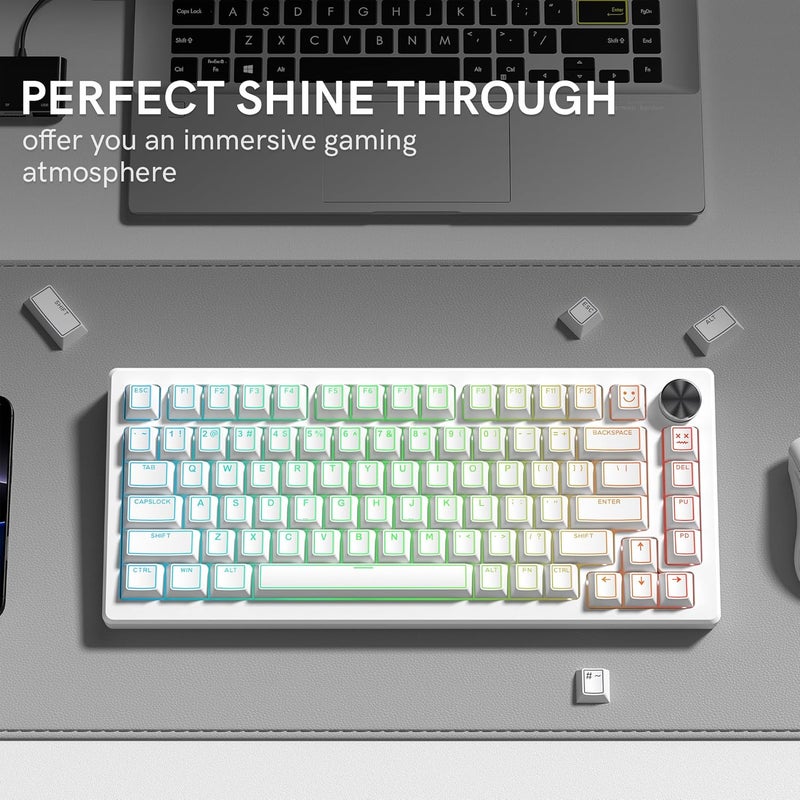 COSTOM Womier PBT Keycaps Set 130 Keys, Custom White Japanese Keyboard Doubleshot Dye Sub Side Print Shine Through Keycaps 60 65 75 100 Percent, Cherry Profile (White 4) - Image 2